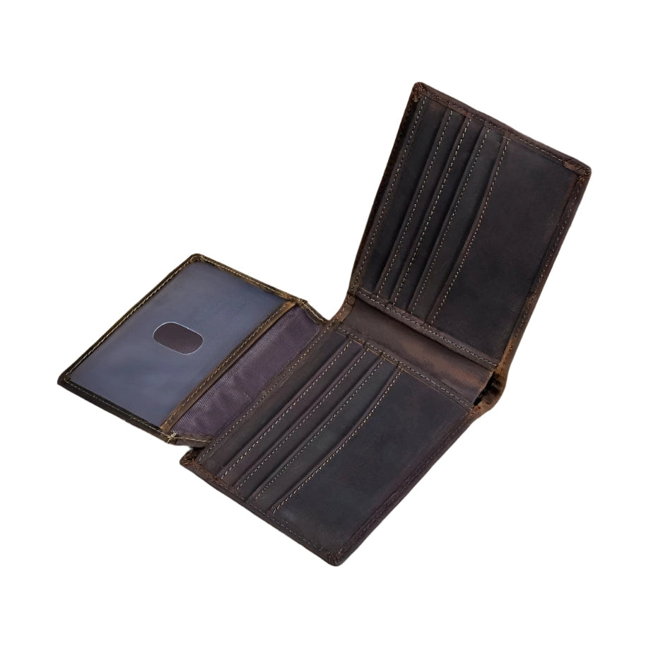 Men’s Genuine Leather Crazy Horse Short Wallet Vintage Card Holder - VacationGrabs