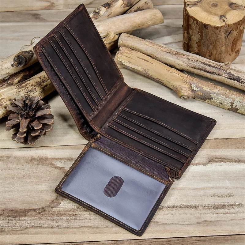 Men’s Genuine Leather Crazy Horse Short Wallet Vintage Card Holder - VacationGrabs