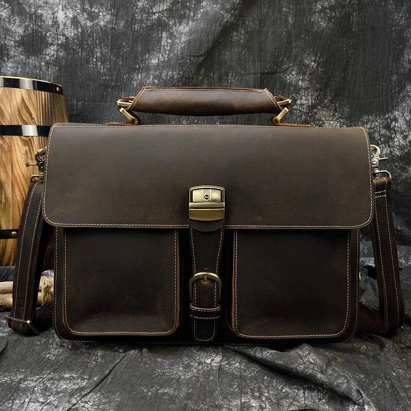 Luxury Genuine Leather Briefcase Laptop Bag Vintage Shoulder Bag - VacationGrabs