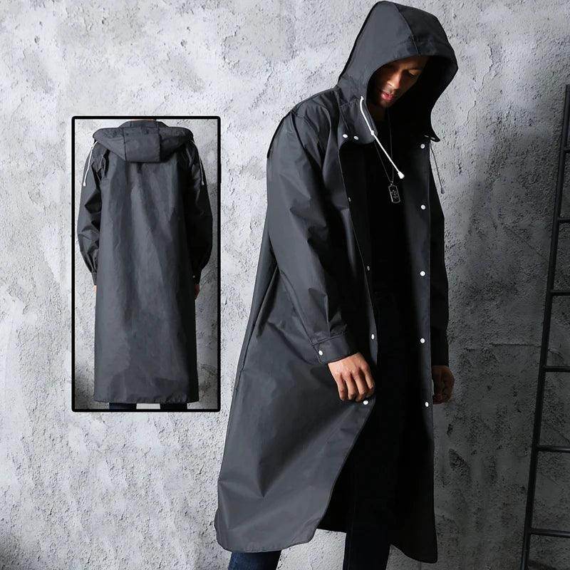 Black Adult Waterproof Long Raincoat Women Men Hooded Rain - VacationGrabs