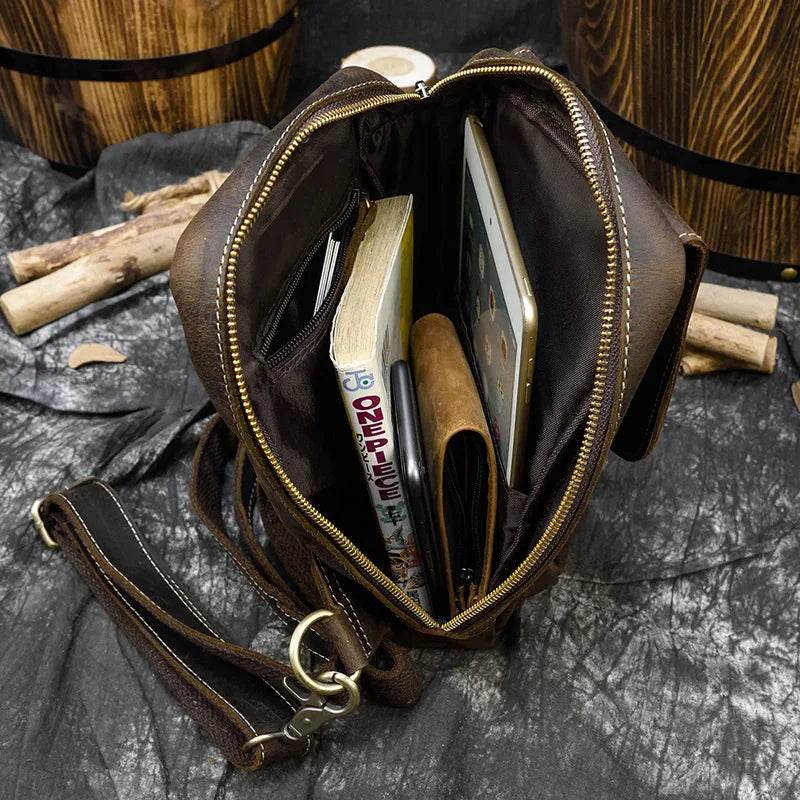 Genuine Leather Sling Bag Anti-Theft Sport Biking Chest Pack Men - VacationGrabs