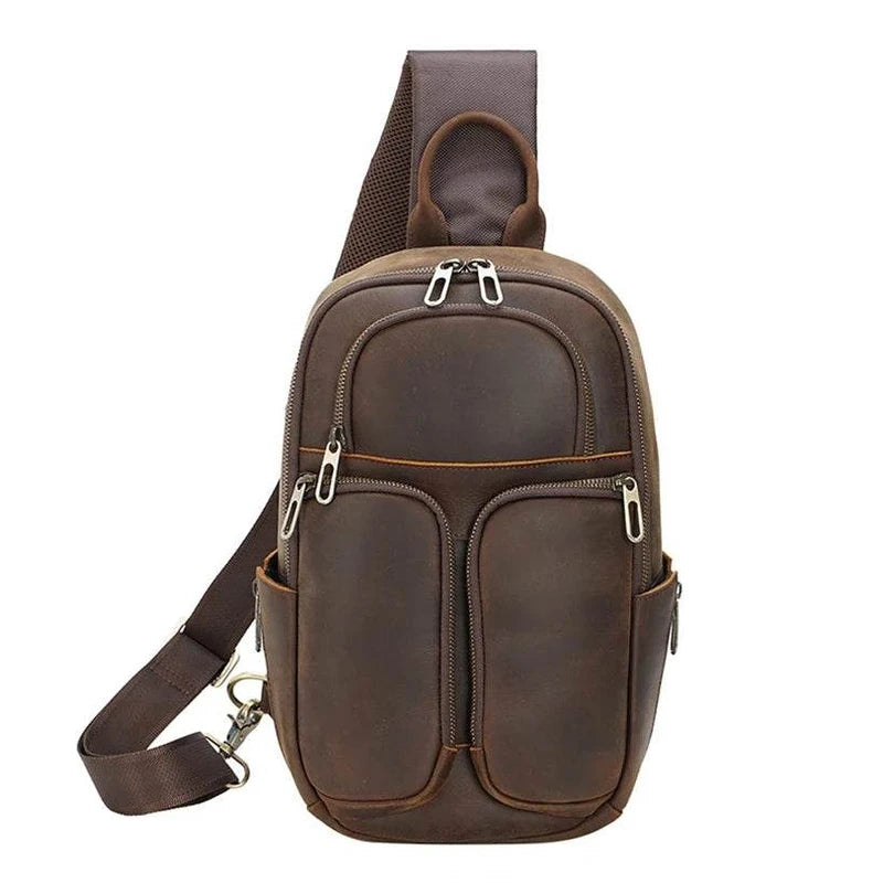 Genuine Leather Chest Bag Crazy Horse Vintage Crossbody Sling - VacationGrabs