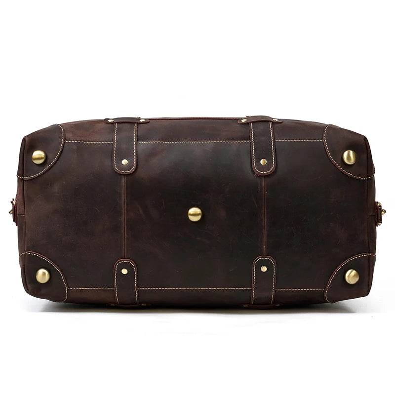 Vintage Genuine Leather Weekender Bag for Men Cowskin Travel Tote - VacationGrabs