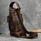 Retro Big Leather Chest Bag Sports Hiking Crossbody Sling Bag - VacationGrabs
