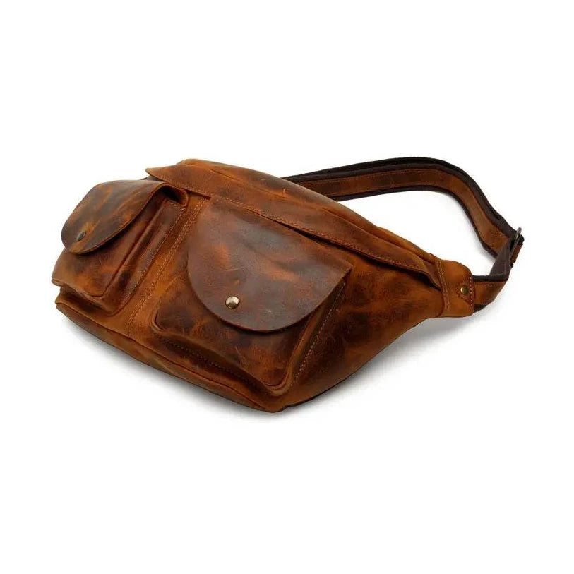 Large Chest Bag Genuine Leather Crossbody Sling Outdoor Bag Men - VacationGrabs