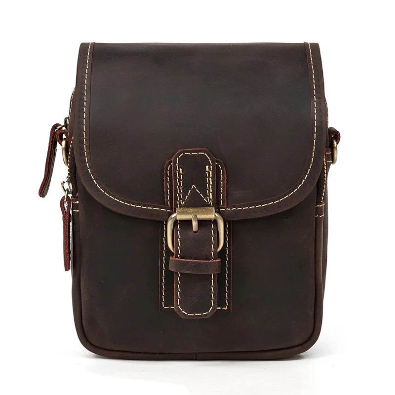 Vintage Leather Small Shoulder Waist Belt Bag for Men - VacationGrabs