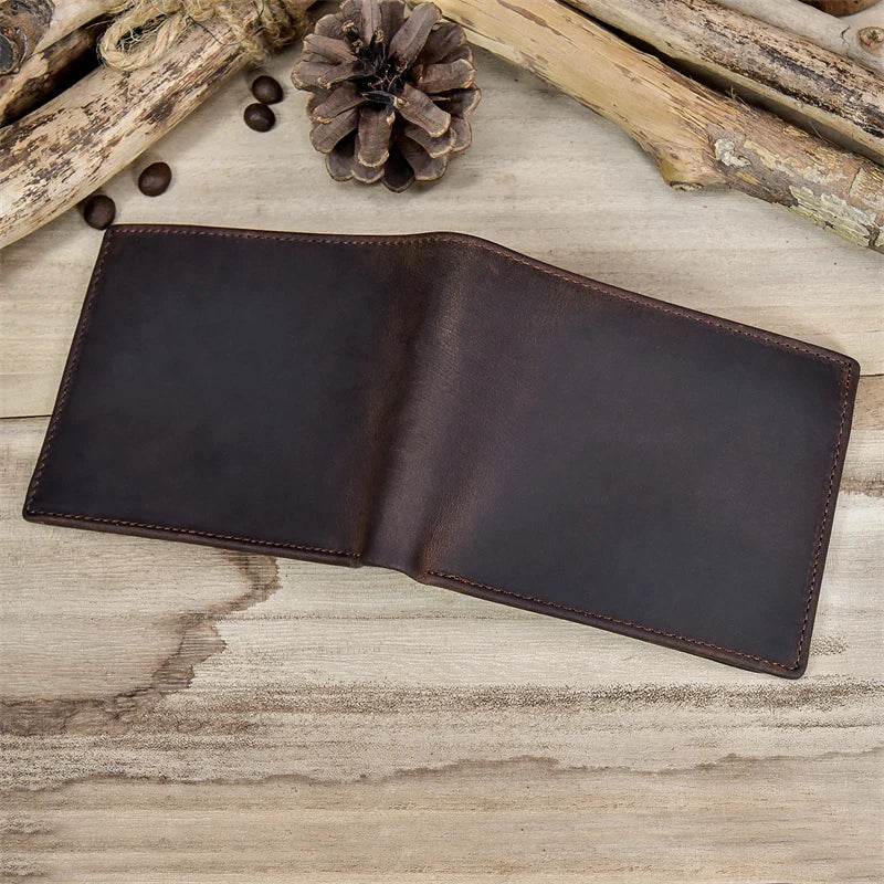 Men’s Genuine Leather Crazy Horse Short Wallet Vintage Card Holder - VacationGrabs