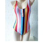 Women's Swimwear - 1PC Womens One-Piece Vertical Striped Swimsuit Orange Pink Blue Swimwear