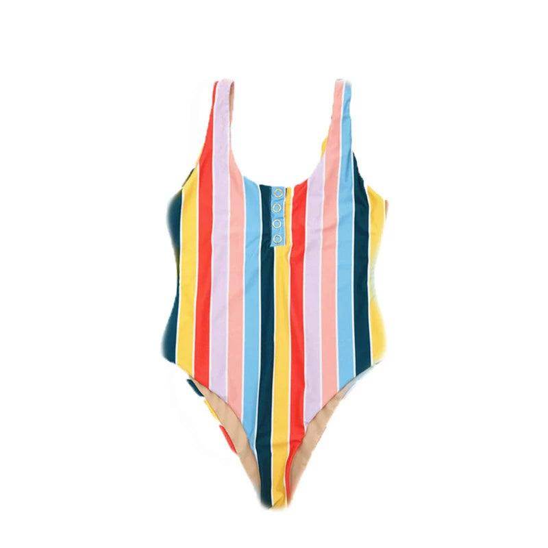 Women's Swimwear - 1PC Womens One-Piece Vertical Striped Swimsuit Orange Pink Blue Swimwear