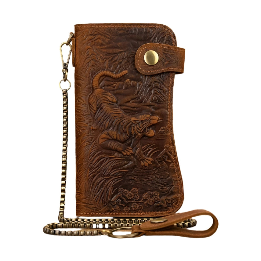 Luxury Designer Men’s Leather Wallet with 3D Tiger Dragon Embossing - VacationGrabs