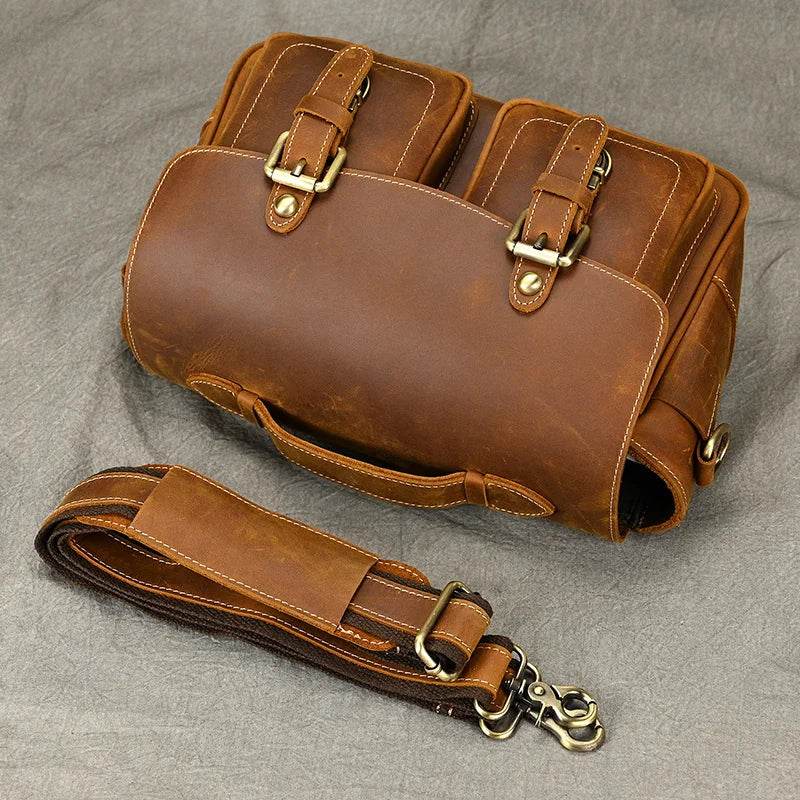 Vintage Crazy Horse Leather Messenger Bag for Men Crossbody Bag - VacationGrabs