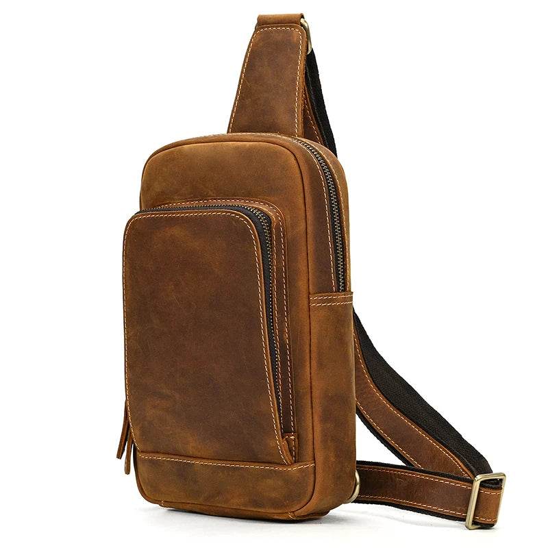 100% Genuine Leather Sling Bag Messenger Bag for Men Black - VacationGrabs
