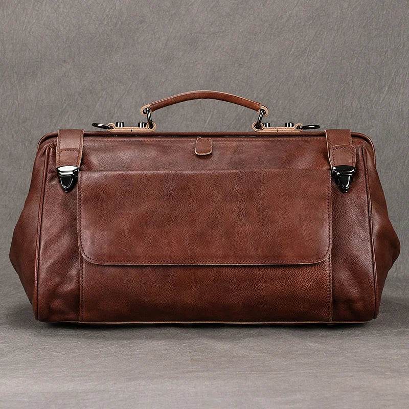 Luxury Leather Carry On Luggage Bag Real Cowskin Travel Duffle - VacationGrabs