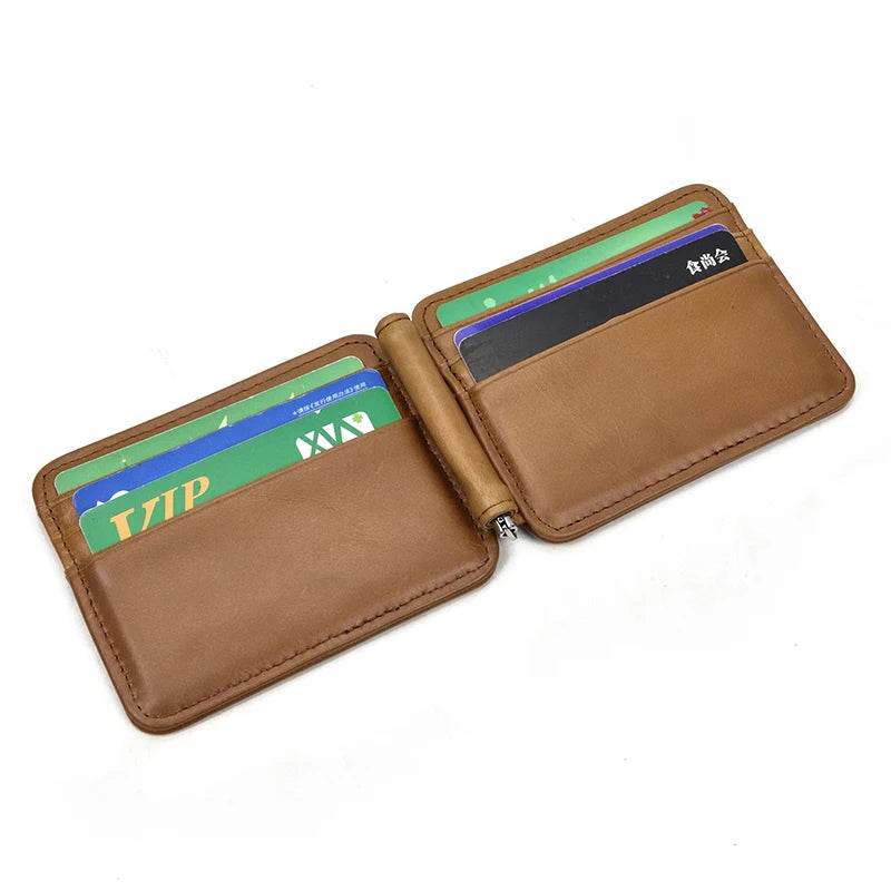 Small Men's Leather Clip Wallet with Coin Pocket & Card Slot Cash Holder - VacationGrabs