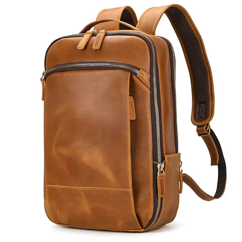 Vintage Men's Crazy Horse Leather Backpack Travel Rucksack Bag - VacationGrabs