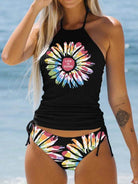 Women's Bathing Suit Drawstring Side Halter Neck Tankini - VacationGrabs
