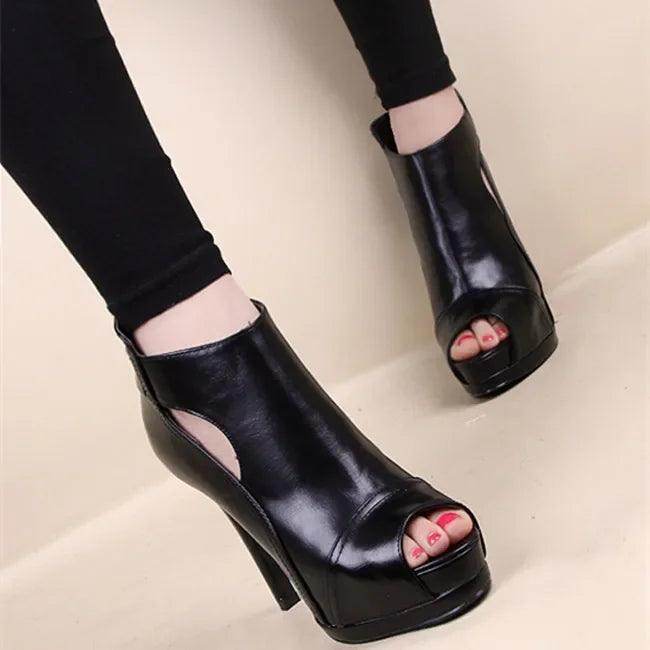 Fish Mouth High Heel Sandals Breathable Hollow Out Platform - VacationGrabs