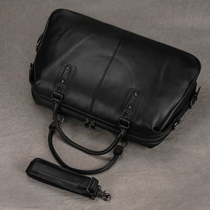 Soft Cowskin Leather Duffle Bag for Men & Women Weekend Travel - VacationGrabs