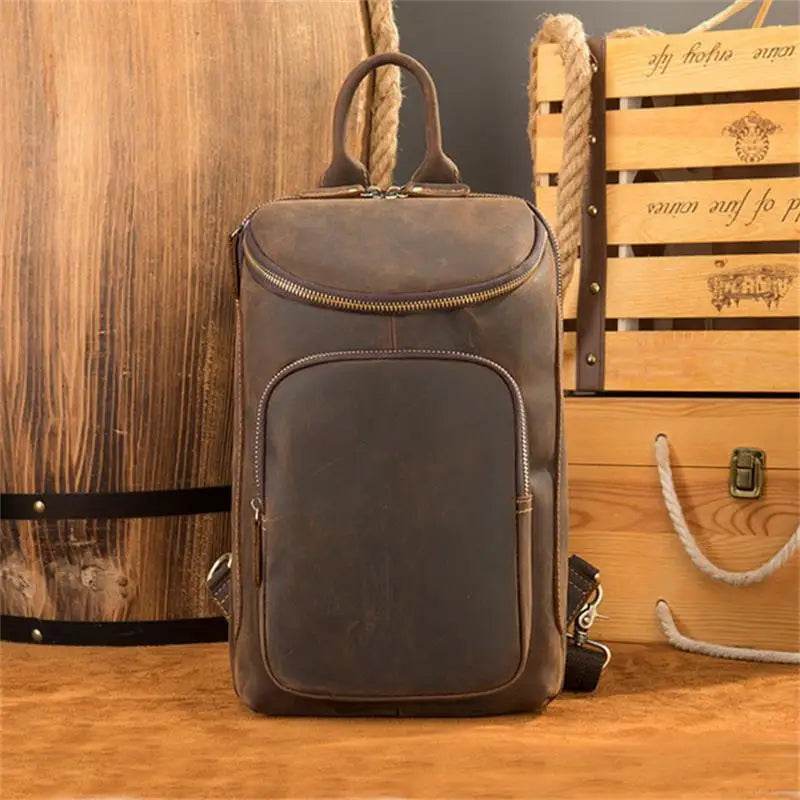 Leather Waist Bag Vintage Chest Pack Sling Bag for Men - VacationGrabs
