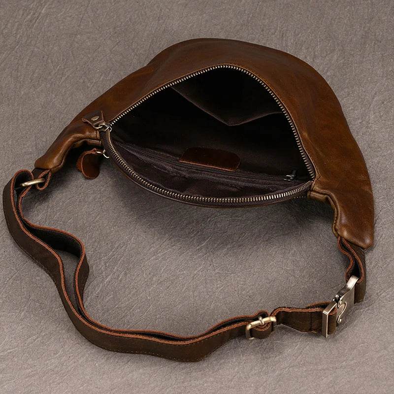 Men's Leather Chest Bag Soft Cowskin Sport Waist Pack for Male - VacationGrabs