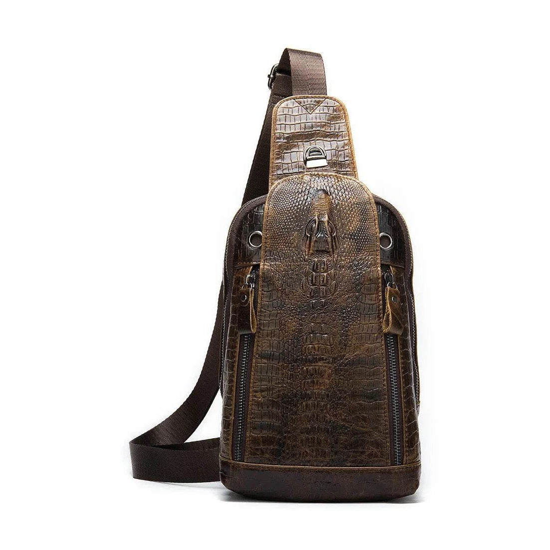 Leather Chest Bag Alligator Pattern Men's Crossbody Shoulder Bag - VacationGrabs