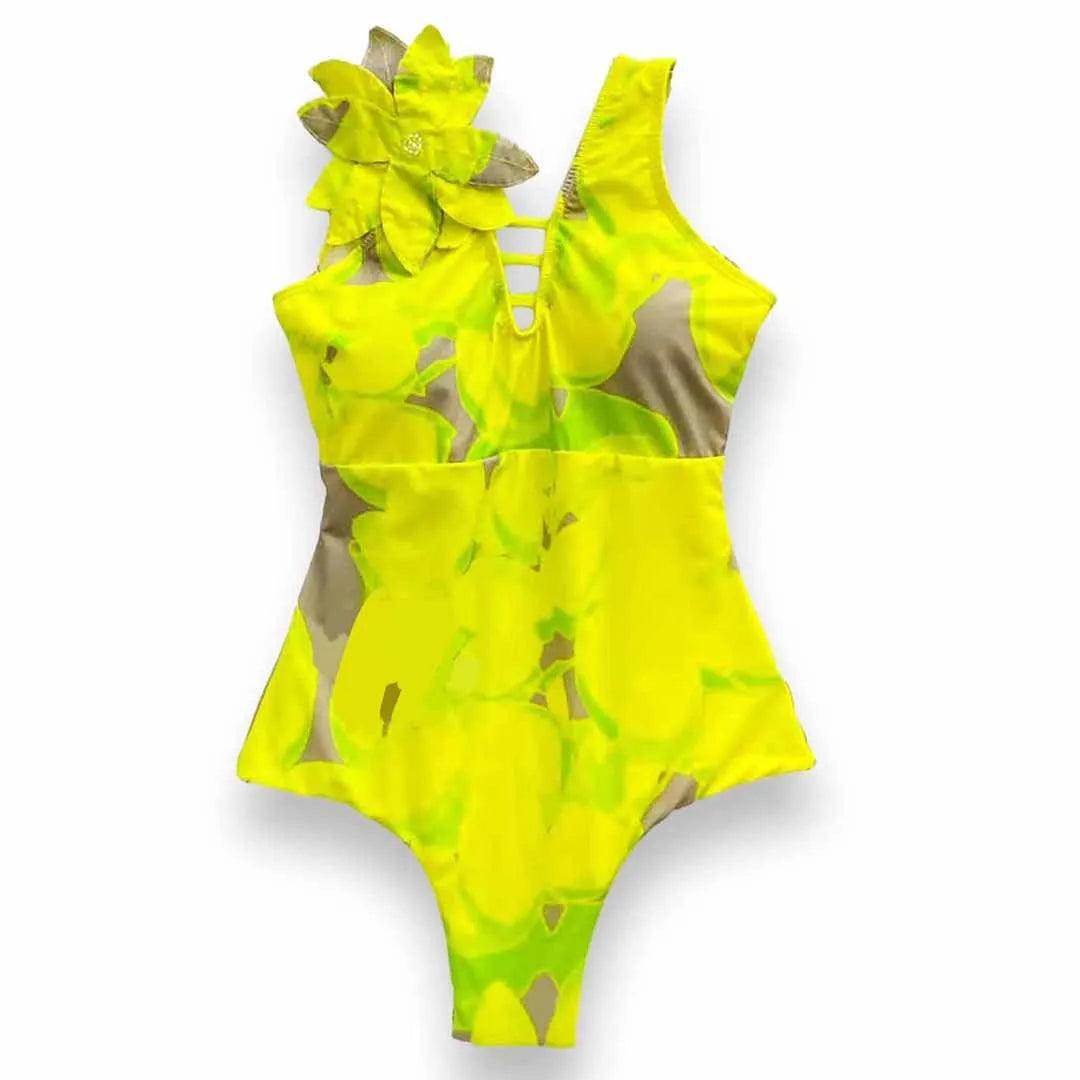 Ruffle Print Floral One Piece Slimming Swimwear - VacationGrabs