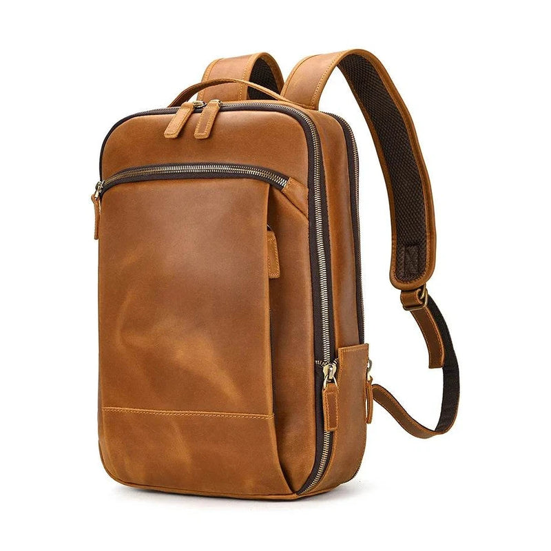 Vintage Travel Backpack Crazy Horse Leather Double Zipper Bag - VacationGrabs