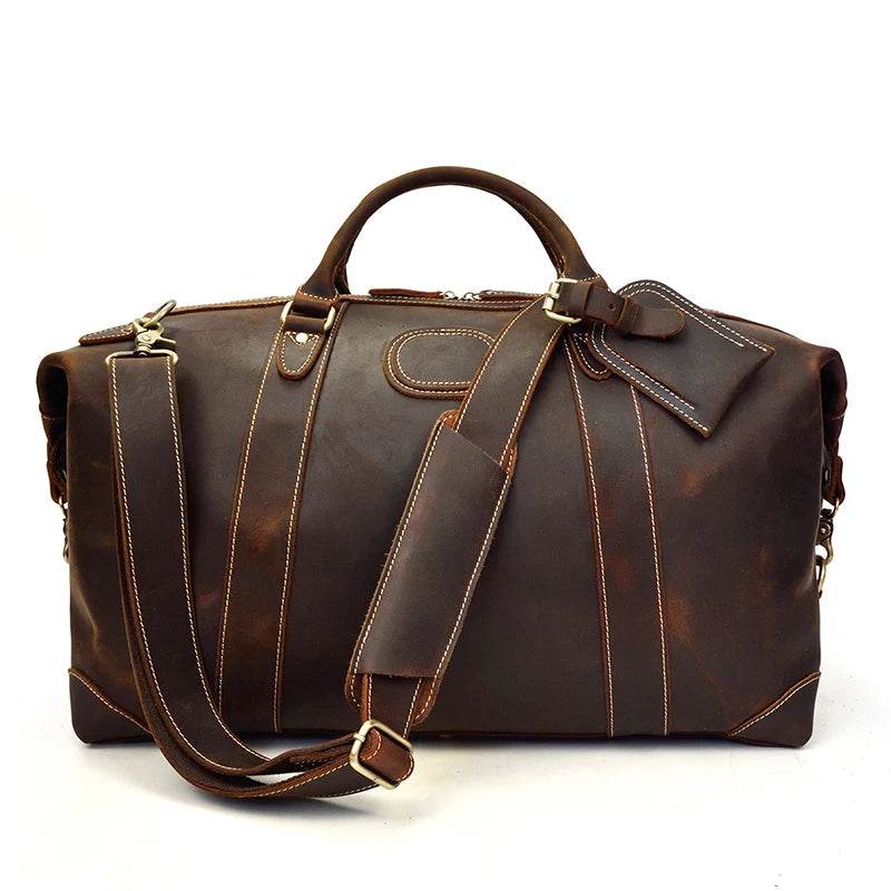 Vintage Genuine Leather Weekender Bag for Men Cowskin Travel Tote - VacationGrabs