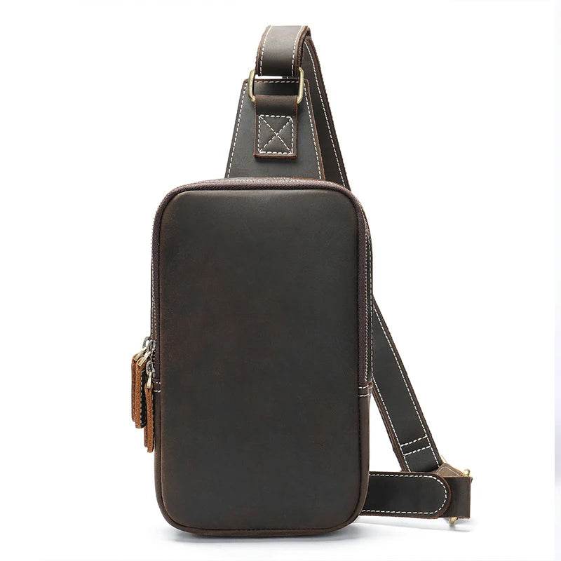 Thick Leather Chest Bag Real Cowhide Small Crossbody Sling Bag Men - VacationGrabs