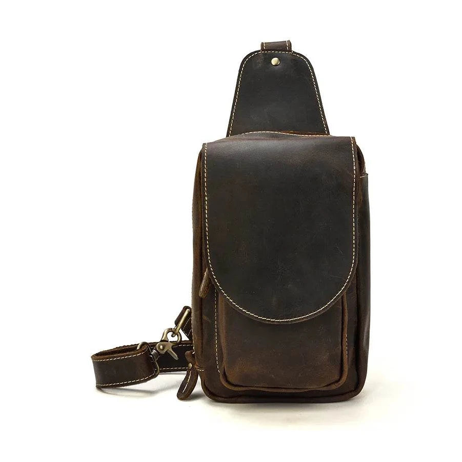 Genuine Leather Sling Bag Anti-Theft Sport Biking Chest Pack Men - VacationGrabs