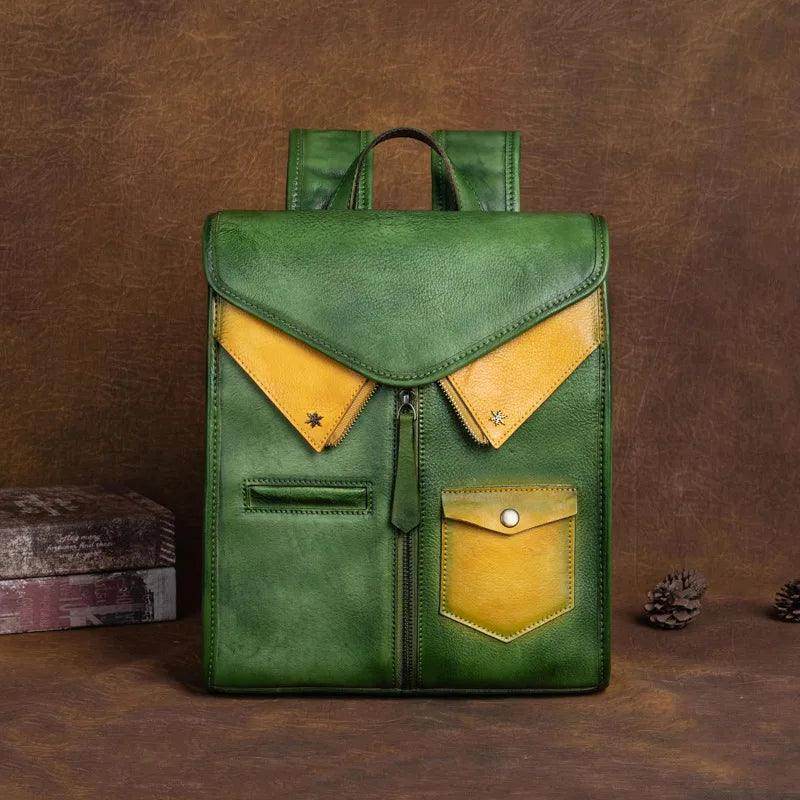 Colorful Vintage Genuine Leather Backpacks Women Travel - VacationGrabs