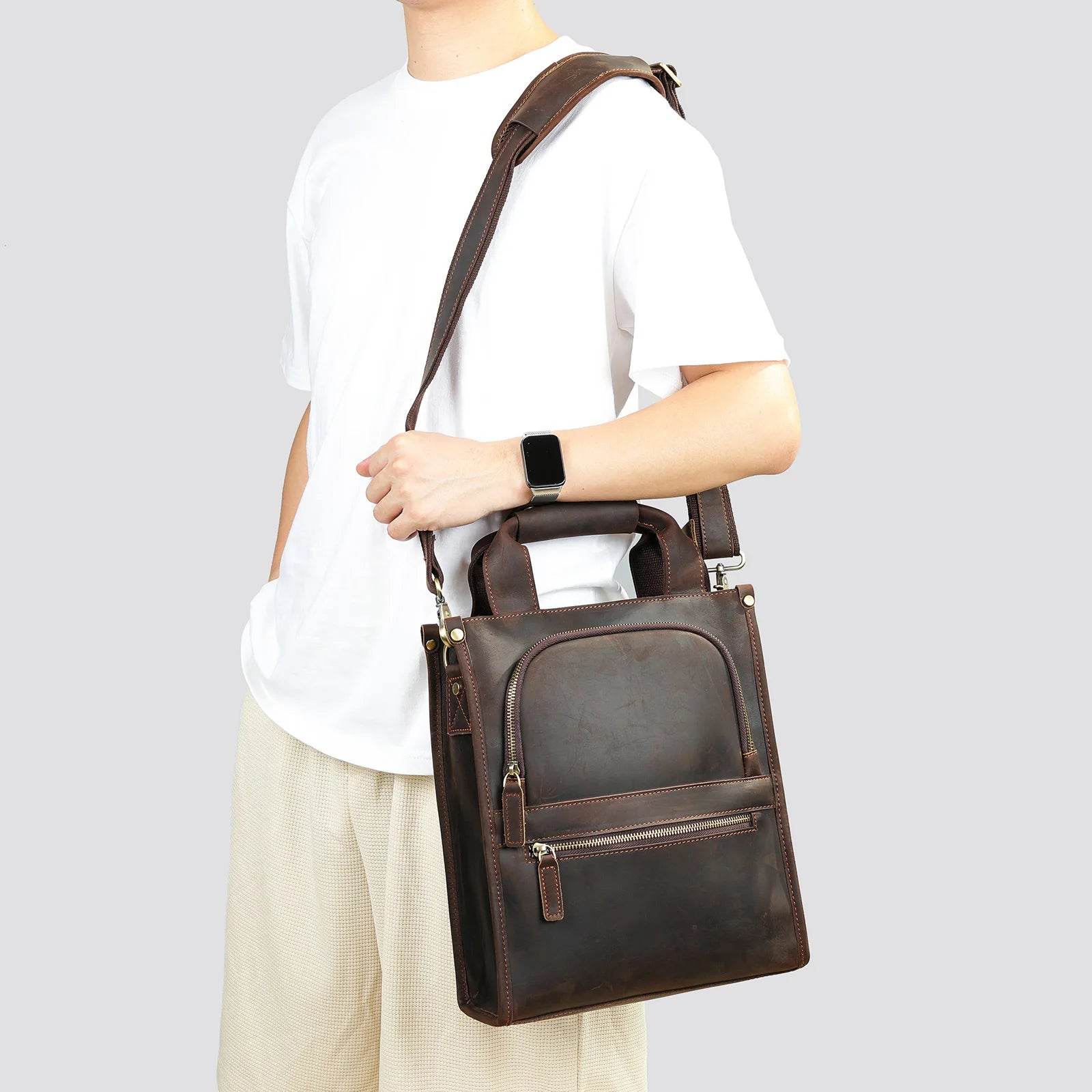 High-Quality Men’s Leather Shoulder Bag Crossbody Business Tote - VacationGrabs