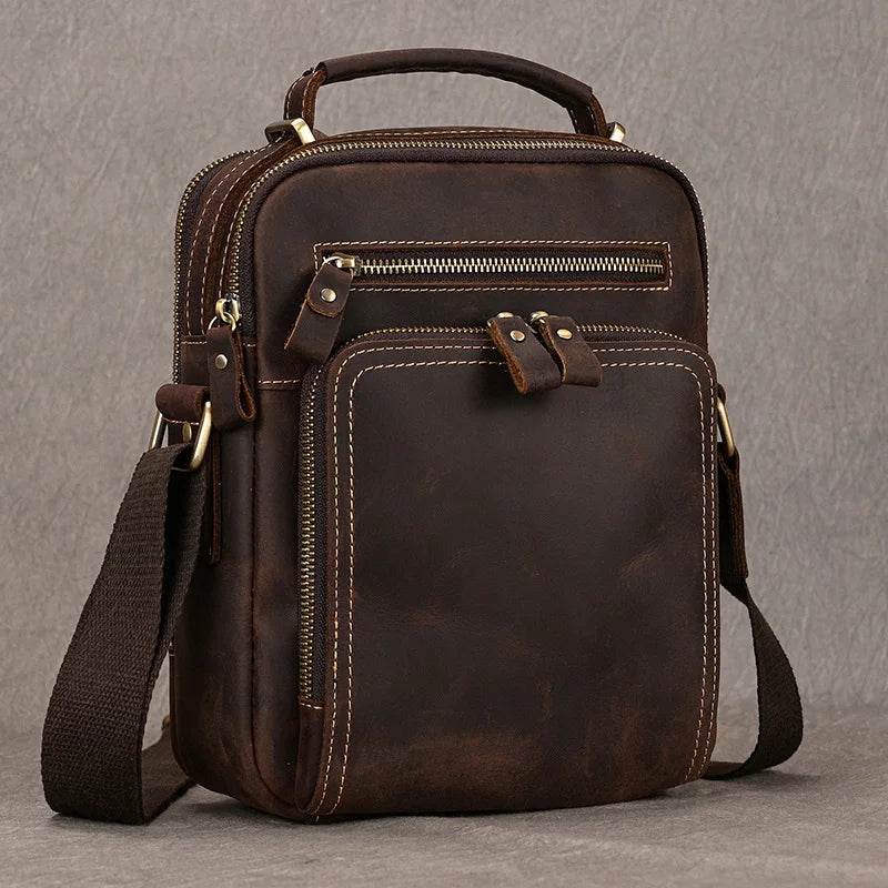 High-Quality Genuine Leather Men’s Crossbody Bag Vintage Sling Bag - VacationGrabs