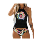 Women's Bathing Suit Drawstring Side Halter Neck Tankini - VacationGrabs