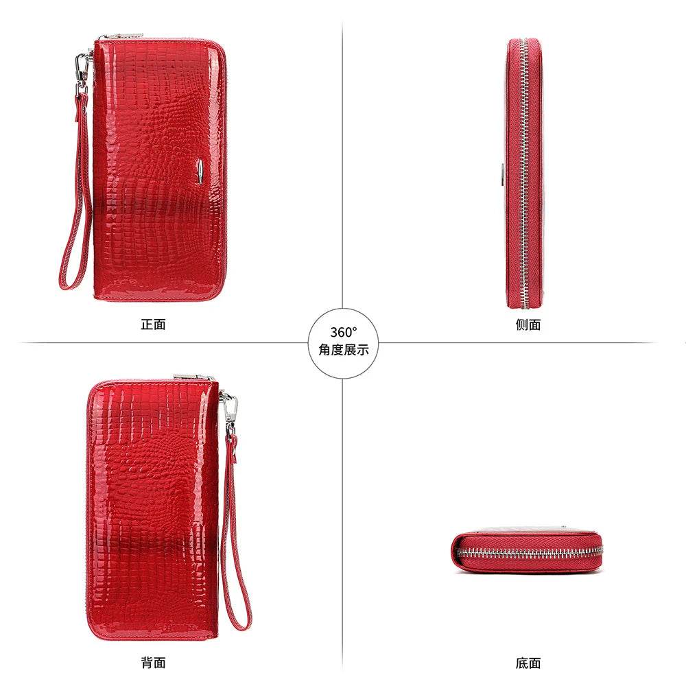 Genuine Leather Luxury Designer Women’s Wallet Red Long Purse - VacationGrabs