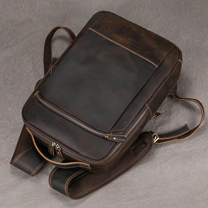 Vintage Men's Crazy Horse Leather Backpack Travel Rucksack Bag - VacationGrabs