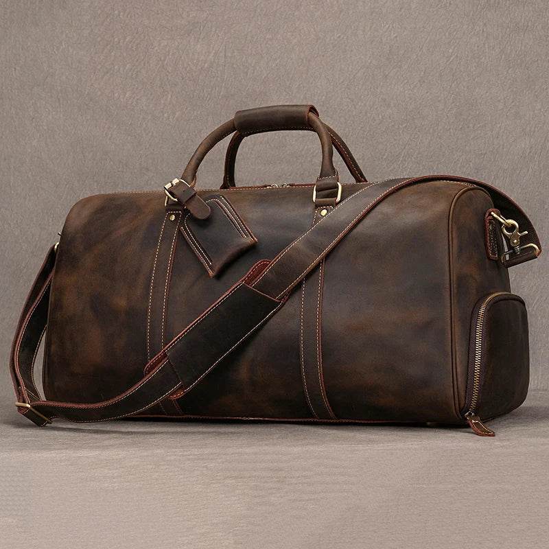 Natural Cowskin Waterproof Men’s Leather Weekend Overnight Bag - VacationGrabs