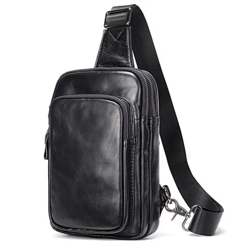 100% Genuine Leather Sling Bag Messenger Bag for Men Black - VacationGrabs