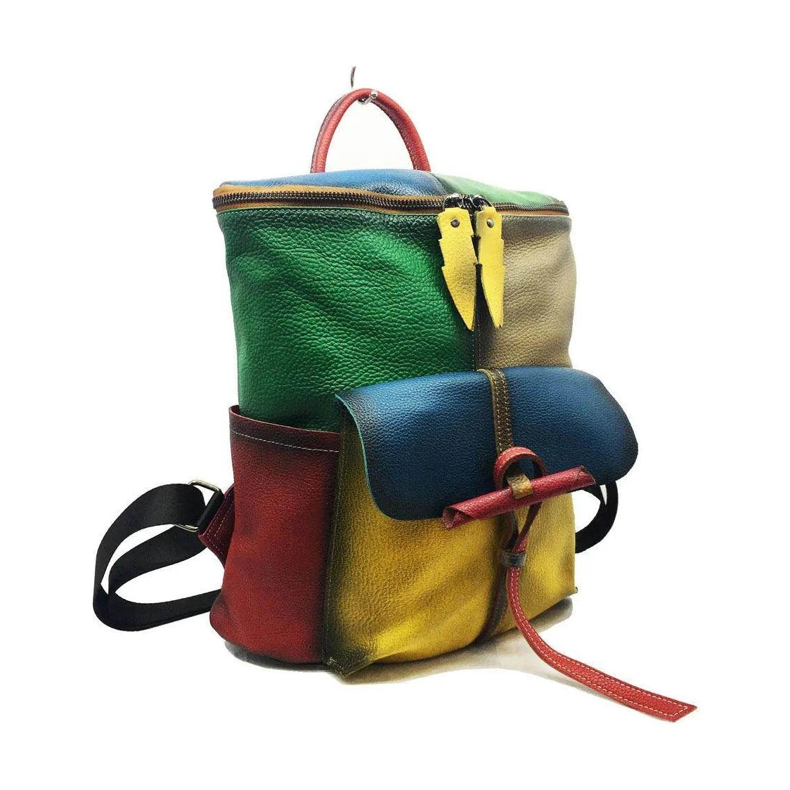 Vintage Women Genuine Leather Backpack Patchwork Double - VacationGrabs