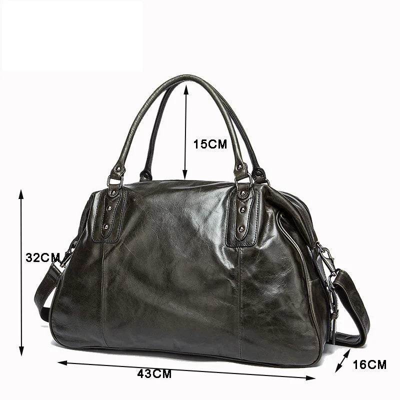 Soft Cowhide Leather Duffle Bag Large Capacity Men’s Weekend Bag - VacationGrabs