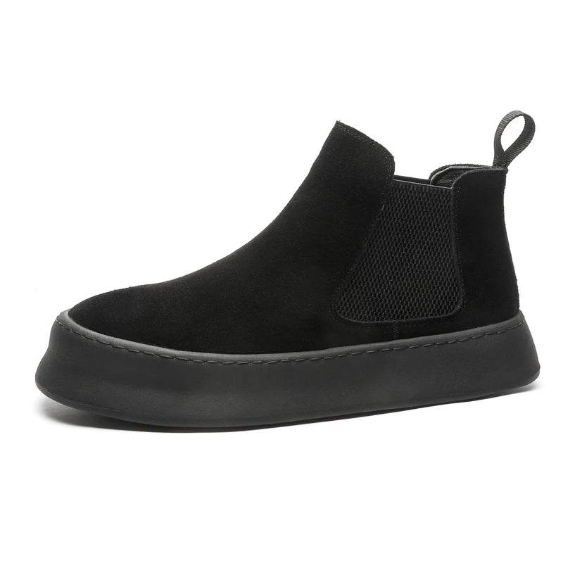 Men’s Genuine Leather Mid Top Boots British Style Chelsea - VacationGrabs