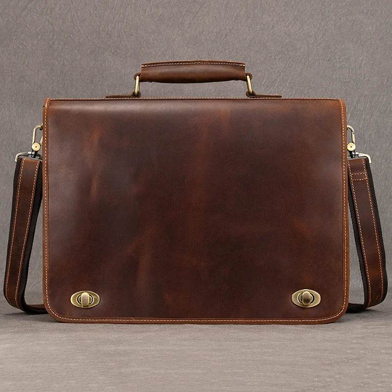 Luxury Genuine Leather Briefcase Laptop Bag Vintage Shoulder Bag - VacationGrabs