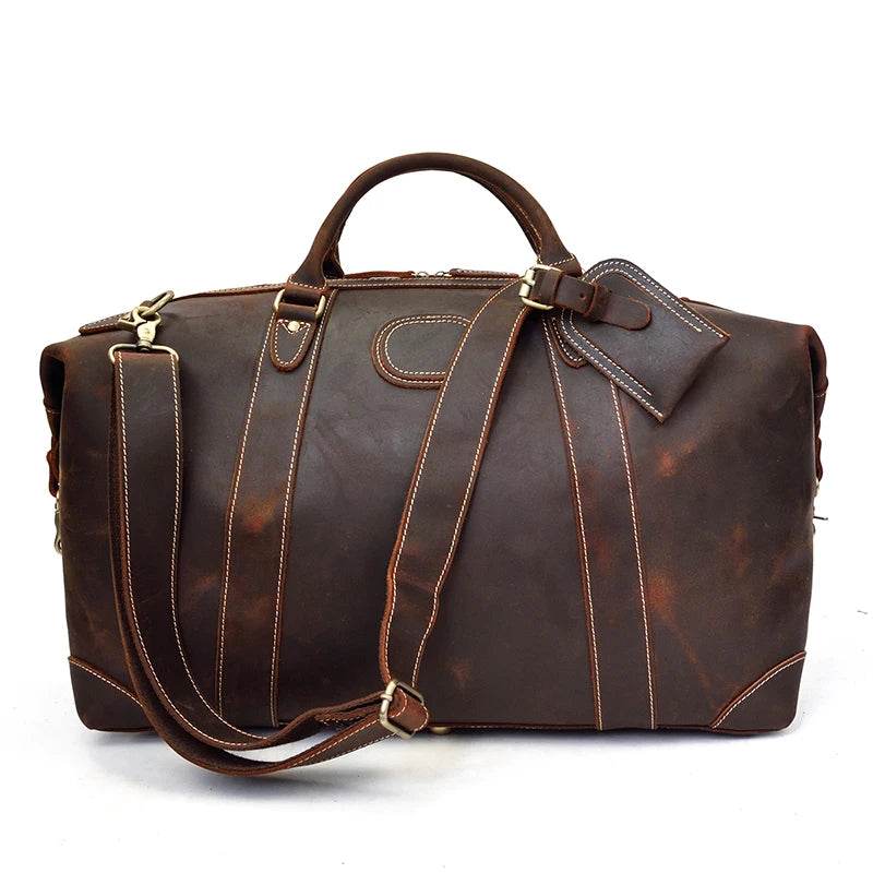 Retro Leather Men’s Travel Duffle Bag Large Capacity Cowhide Tote - VacationGrabs