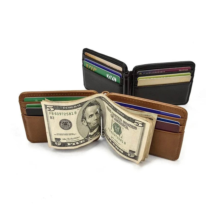 Small Men's Leather Clip Wallet with Coin Pocket & Card Slot Cash Holder - VacationGrabs