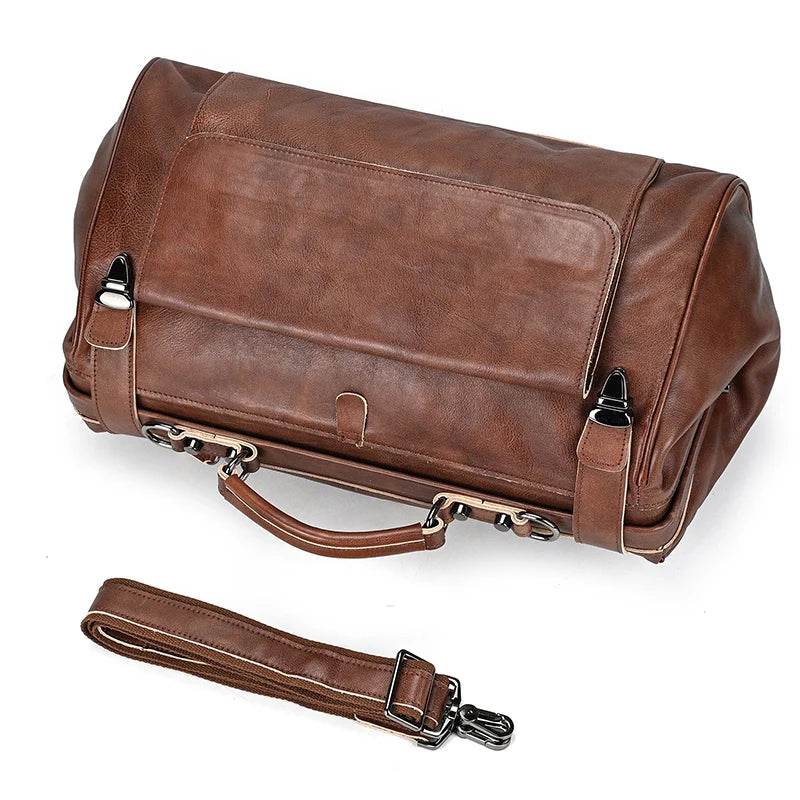 Luxury Leather Duffle Bags for Business Flights 45cm Travel Bag - VacationGrabs