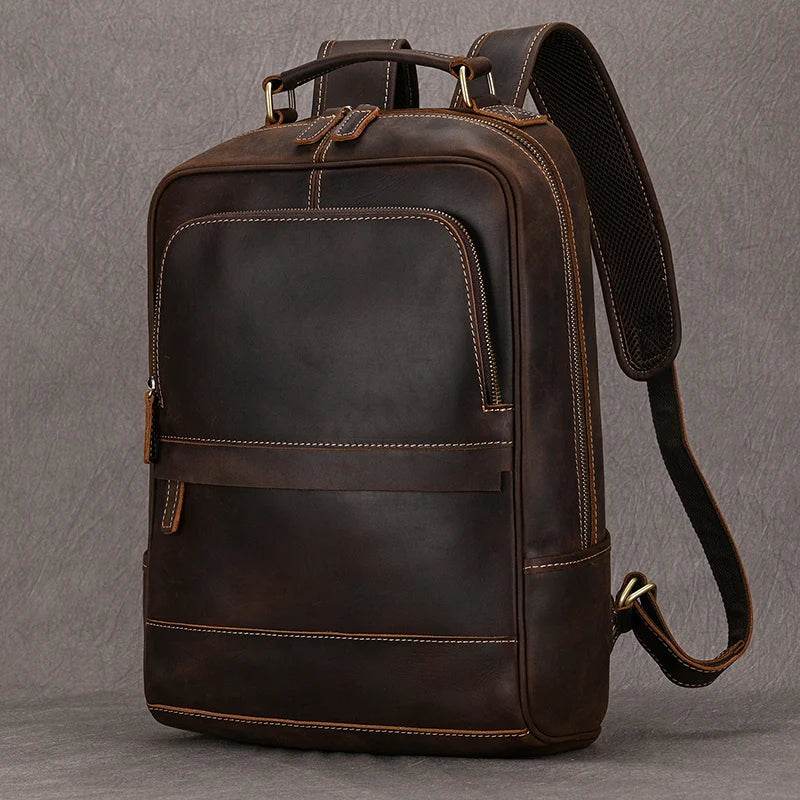 Vintage Men's Crazy Horse Leather Backpack Travel Rucksack Bag - VacationGrabs