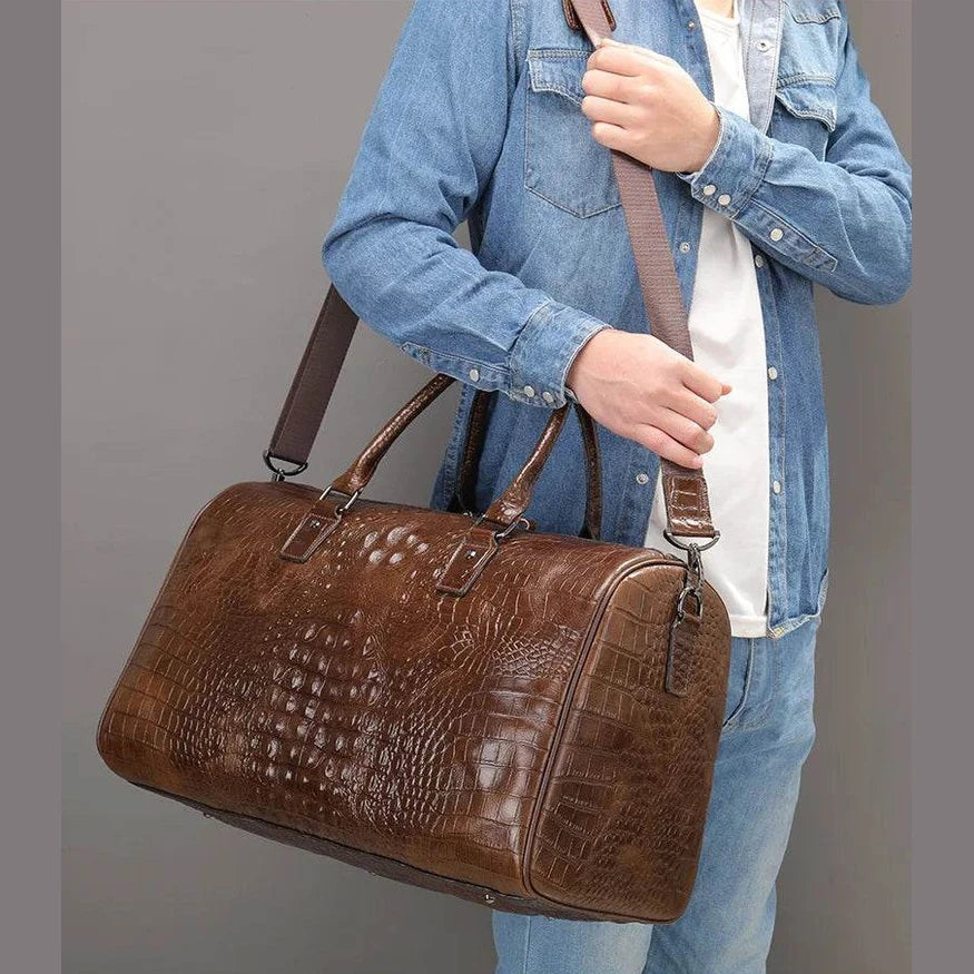 Men's Fashion Leather Travel Bag – Real Leather Overnight Duffel - VacationGrabs