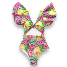 Ruffle Print Floral One Piece Slimming Swimwear - VacationGrabs