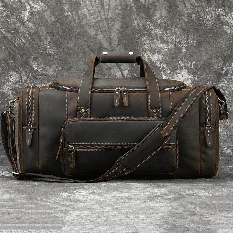 Big Capacity Leather Baggage Bag for Men Travel Weekender - VacationGrabs