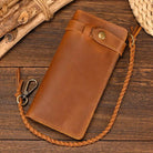 Genuine Leather Long Wallet with Wrist Belt Strap Chain Wallet Gift - VacationGrabs
